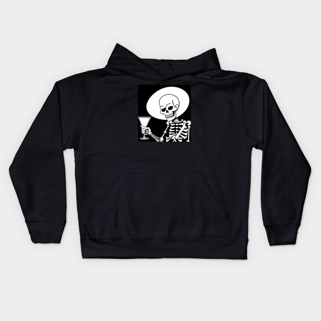 Skeleton with martini cheers cocktail Kids Hoodie by Flawless Designs